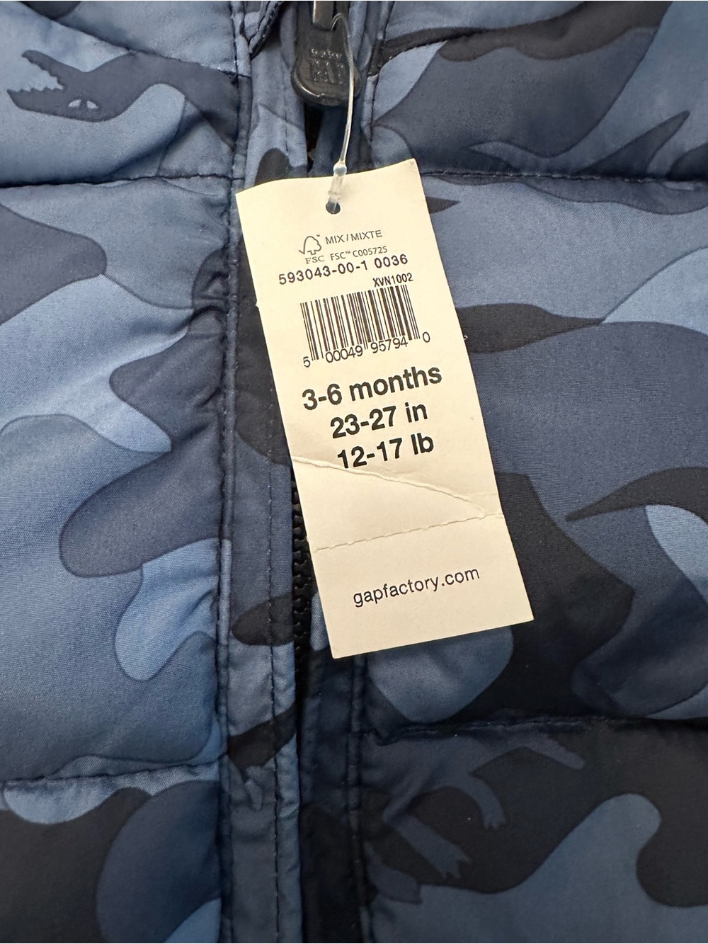 GAP Infant Dinosaur Blue Camouflage Puffer Bunting Snowsuit Winter 3-6 Months - Picture 6 of 7